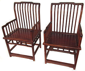 Antique Chinese Pair of Hardwood Spindle Chairs