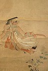 Antique Japanese Scroll Painting of Lady