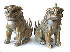 Japanese Pair of Edo Period Wooden Shrine Guardian Fu-dogs