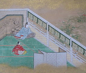 Japanese Tosa School Scroll Painting of Scene From Tale of Genji