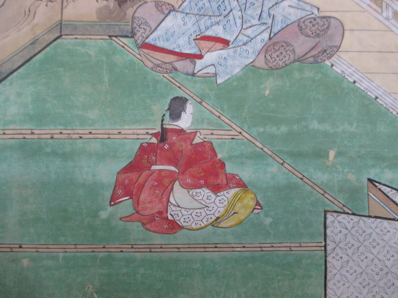 Japanese Tosa School Scroll Painting of Scene From Tale of Genji
