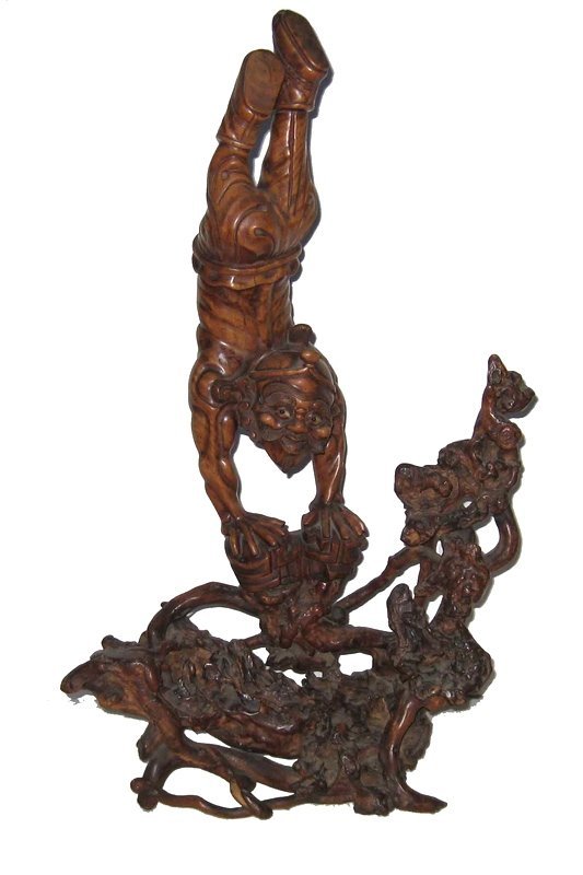 Original Antique Chinese Rootwood and Boxwood Acrobat