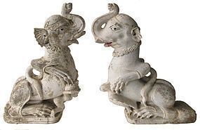 18th Century Indian Pair of Sandstone Statues