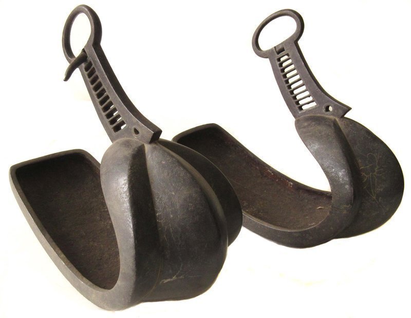 Original Antique Japanese Pair of Iron Abumi (Stirrups)
