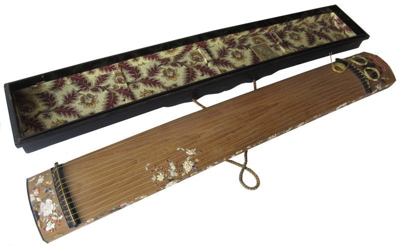 Antique Japanese Koto (Stringed Instrument) w/ Inlay