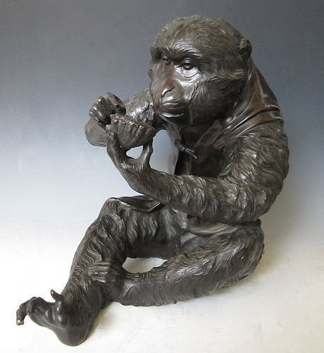 Incredible Japanese Meiji Period Bronze Monkey by Shunben