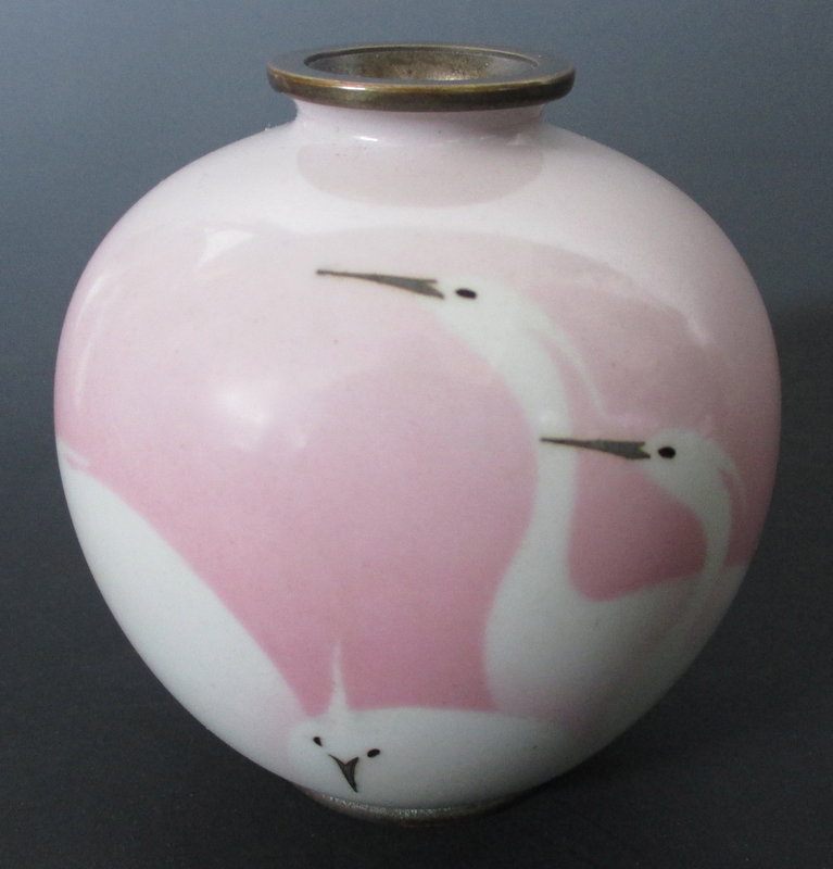 Japanese Small Cloisonne Vase With White Herons