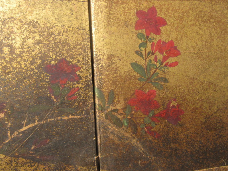 Antique Japanese 4-Panel Gold Leaf Screen