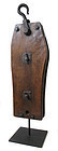 Japanese Antique Large Wooden Pulley on Iron Stand