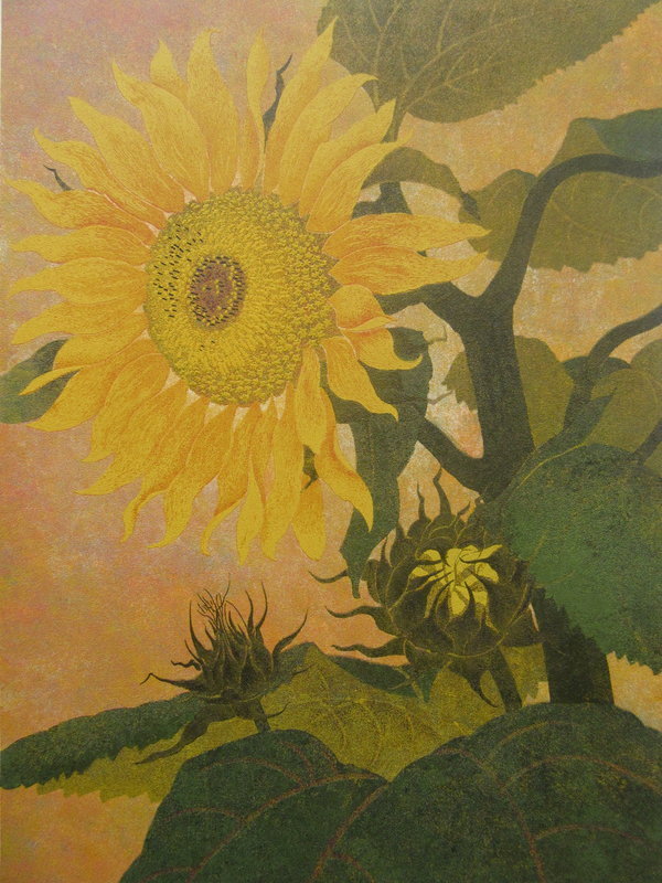 Japanese Orignal Silkscreen Print of Sunflowers by Y. Katsuda