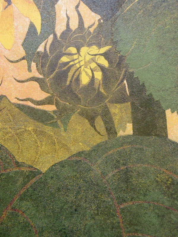Japanese Orignal Silkscreen Print of Sunflowers by Y. Katsuda