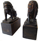 Momoyama Period Japanese Pair of Fu Dog Carvings from Kyoto Temple