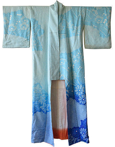 Rare Japanese Blue Chirimen Silk Shibori Kimono