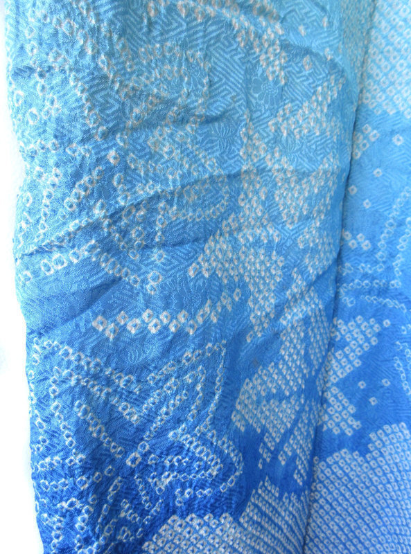 Rare Japanese Blue Chirimen Silk Shibori Kimono