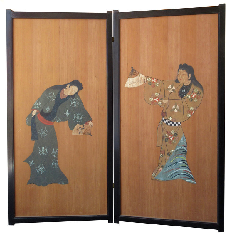 Antique Japanese 2-Panel Bijin Screen