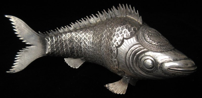 Antique Chinese Silver Articulated Fish with Signature