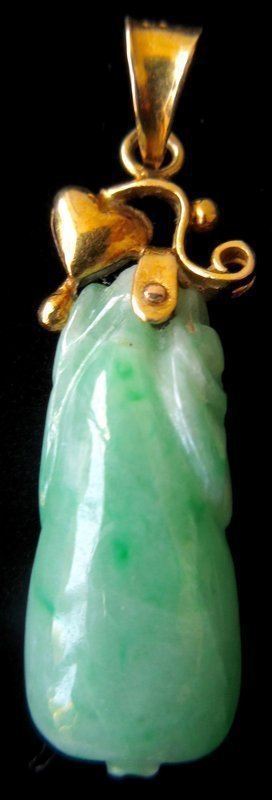 Antique Chinese Jade Pendant w/ 14K Gold