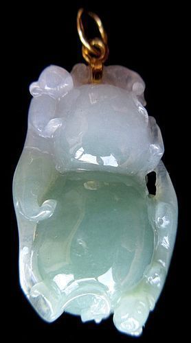 Chinese Jadeite Pendant of Chimeras and Gourd