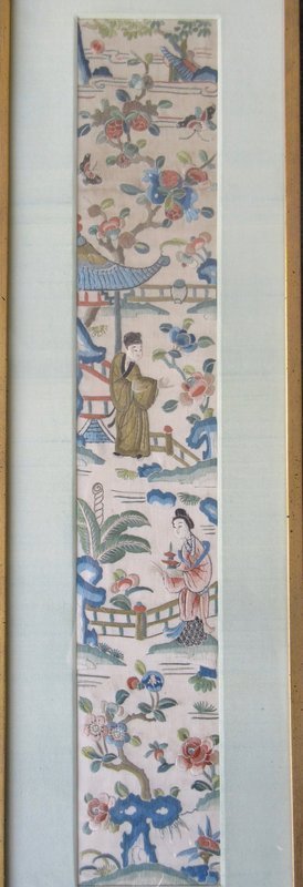 Antique Chinese Pair of Framed Embroidered Sleeves