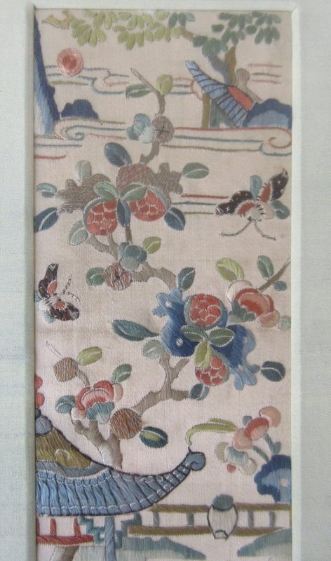 Antique Chinese Pair of Framed Embroidered Sleeves