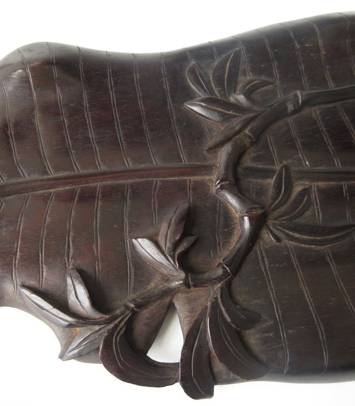 Antique Japanese Zitan Banana Leaf Tray