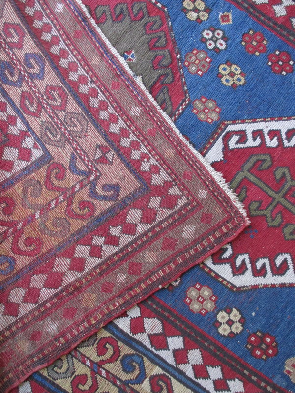 Kazak Hand Knotted Rug with Blue and Red