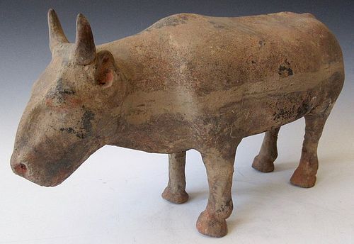 Antique Chinese Han Dynasty Tomb Pottery Ox Figure