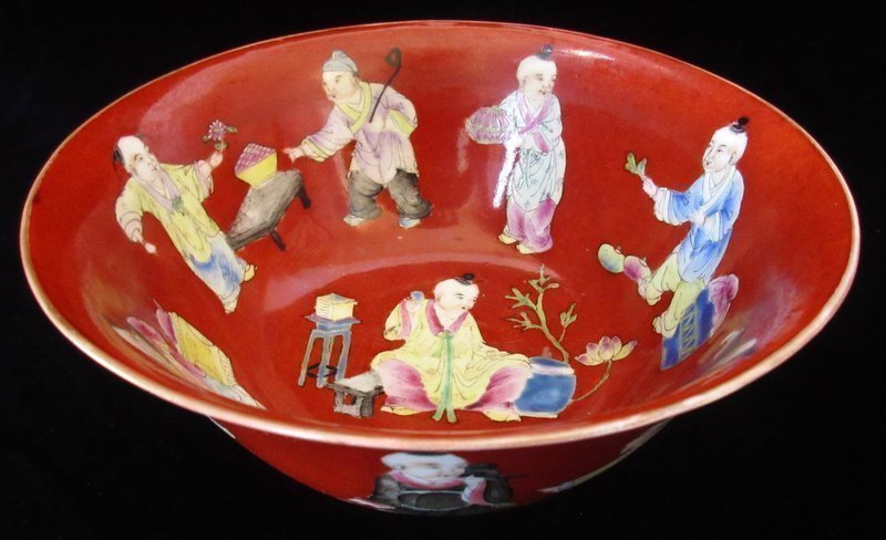Red Jiaqing Chinese Red Porcelain Bowl