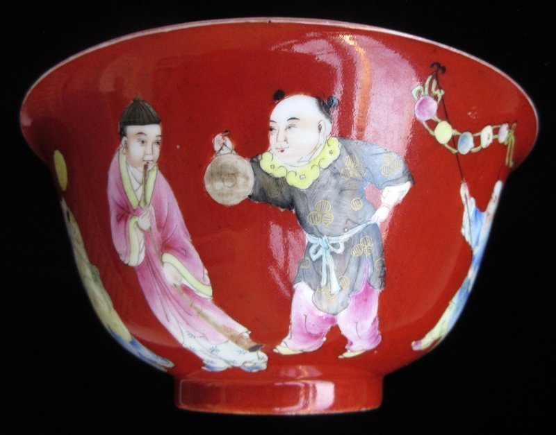 Red Jiaqing Chinese Red Porcelain Bowl