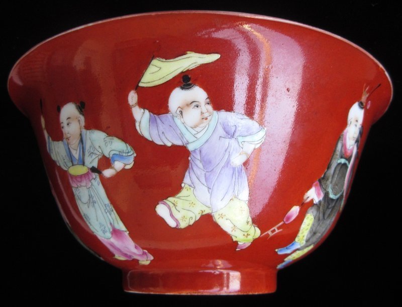 Red Jiaqing Chinese Red Porcelain Bowl