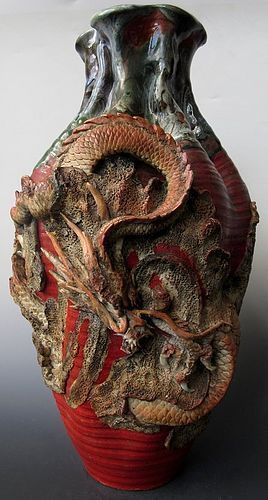 Incredible Japanese Meiji Sumidagawa Vase w/ Dragon