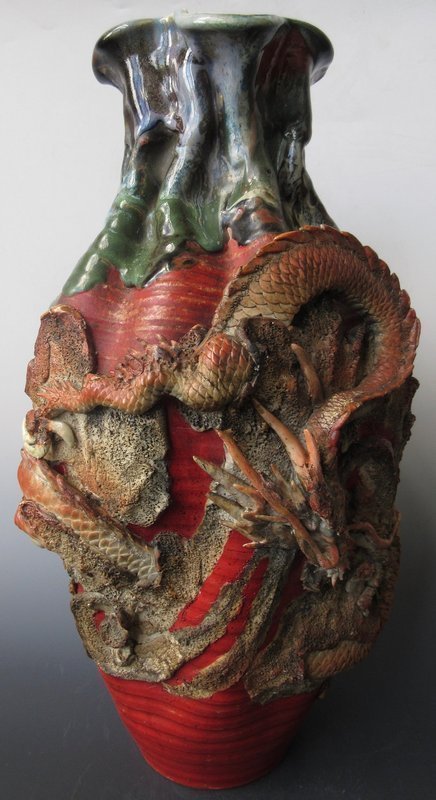 Incredible Japanese Meiji Sumidagawa Vase w/ Dragon
