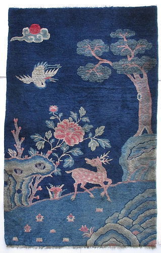 Chinese 19th Century Rug with Deer and Crane