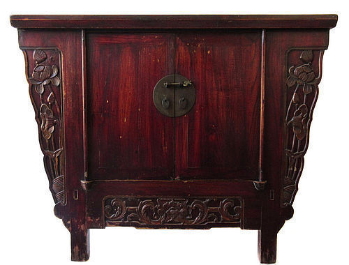 Antique Chinese Red Coffer Cabinet