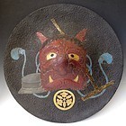 Unusual Antique Japanese Lacquer Jingasa of an Oni