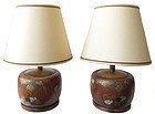 Pair of Japanese Lamps with Makie Lacquer and Inlay