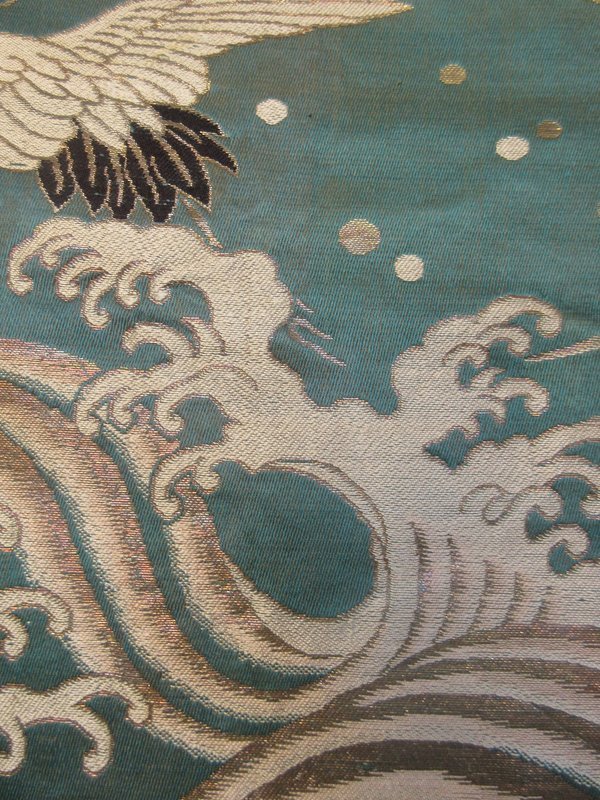 Antique Japanese Set of Two Silk Panels with Flying Cranes