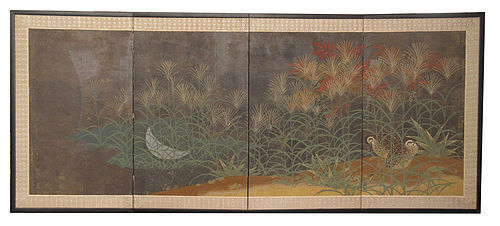 Japanese Four Panel Screen with Quails