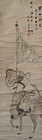 Antique Chinese Scroll Painting of Soldier on Horseback