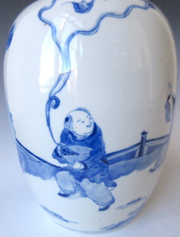 Antique Chinese Blue and White Porcelain Jar with Lid