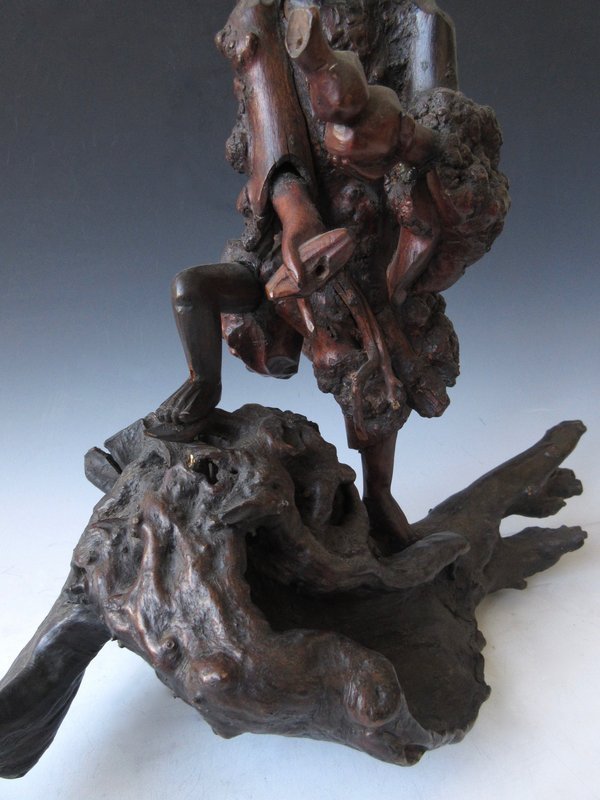 Japanese Burl Root Wood Carving of a Man