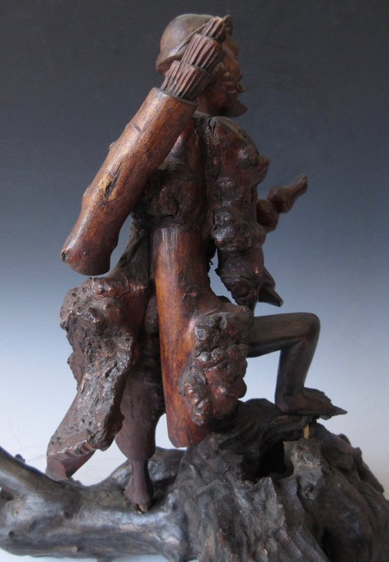 Japanese Burl Root Wood Carving of a Man