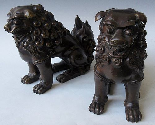 Japanese Pair of Bronze Fu Dogs