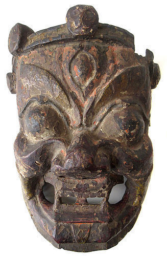 Antique Tibetan Carved Wooden Mask