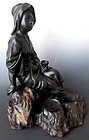Japanese Meiji Bronze Statue of a Sitting Lady