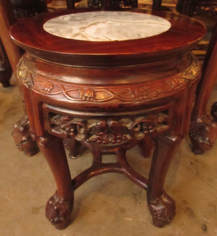 Chinese Round Marble Top Table and Stool Set
