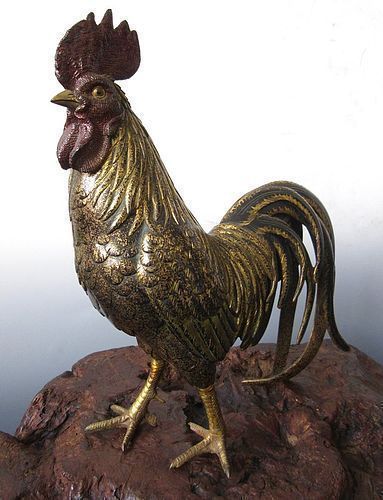 Antique Japanese Gilt Bronze Rooster