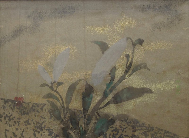 Antique Japanese Framed Gilt Floral Painting by Ogata Korin
