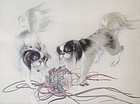 Exquisite Japanese Framed Silk Embroidery of Puppies