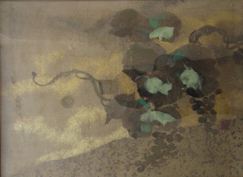 Antique Japanese Framed Gilt Floral Painting Attributed to Ogata Korin